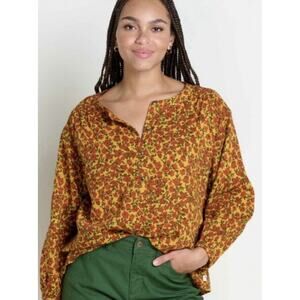 Toad&Co Manzana Peasant Ditsy Floral Top Sz M Pop Over Shirred Cottagecore Boho